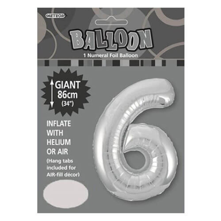 Silver Numeral Foil Balloon 86cm - 6