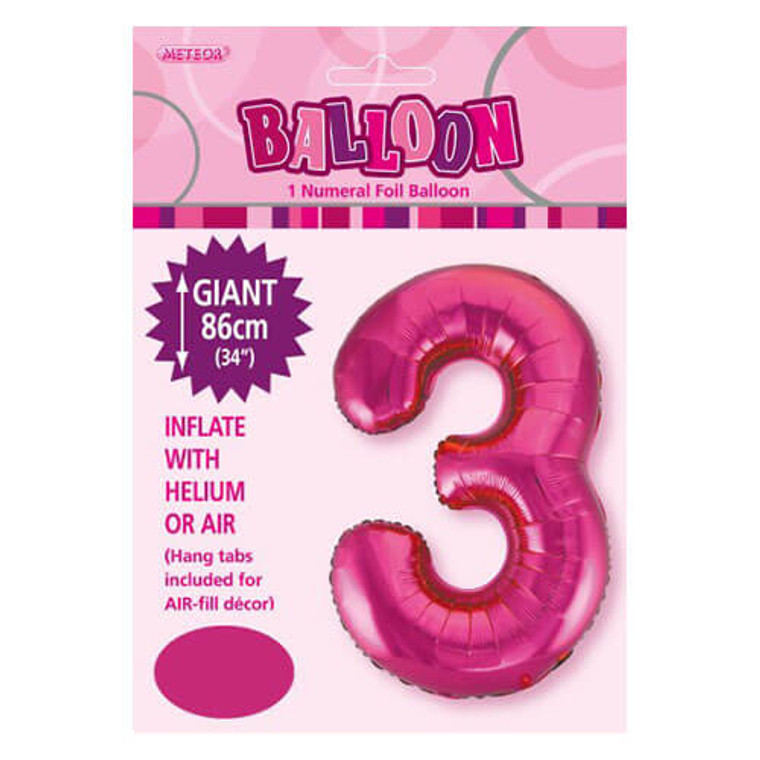 Pink Numeral Foil Balloon 86cm - 3