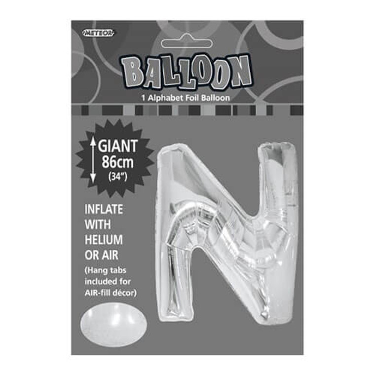 Alphabet Foil Balloon 86cm - N Silver