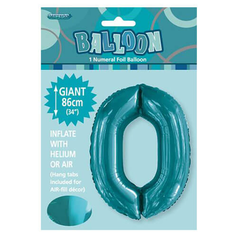 Caribbean Teal Numeral Foil Balloon 86cm - 0