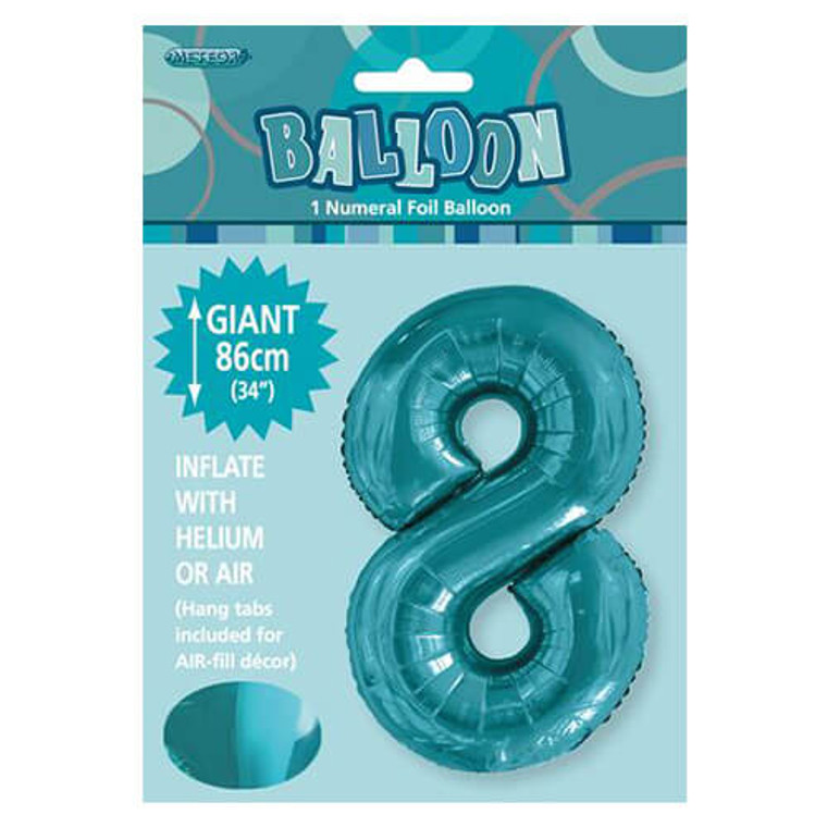 Caribbean Teal Numeral Foil Balloon 86cm - 8