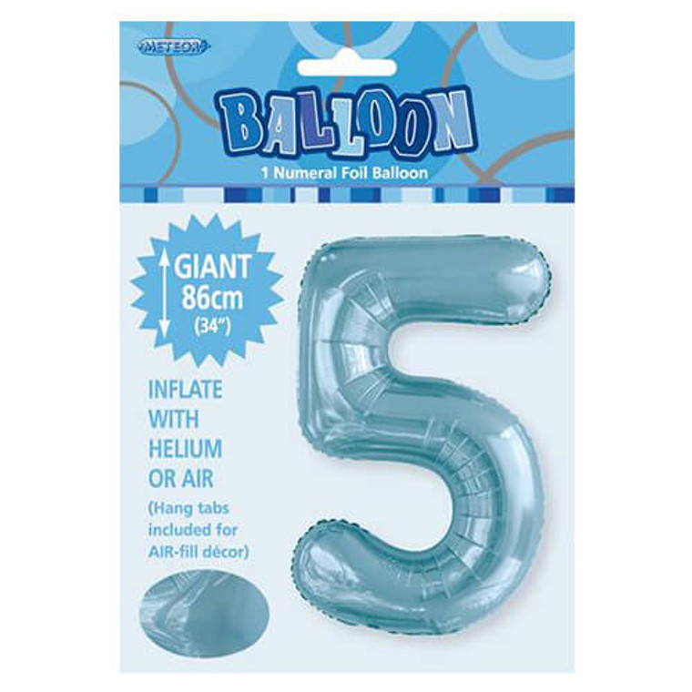 Light Blue Numeral Foil Balloon 86cm - 5