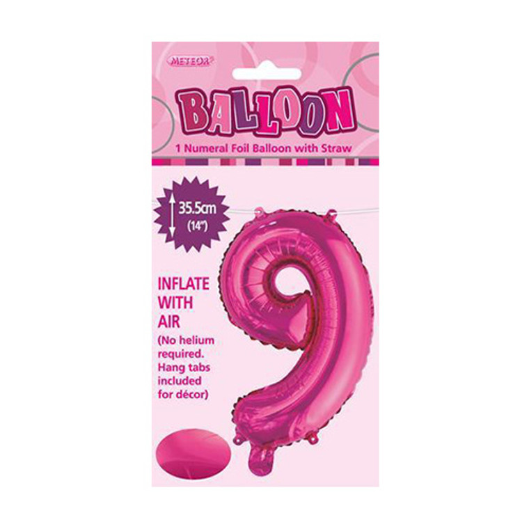 Hot Pink Numeral Foil Balloon 35cm - 9