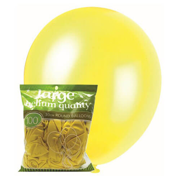 30cm Latex Balloons - Metallic Yellow (100 Pack)