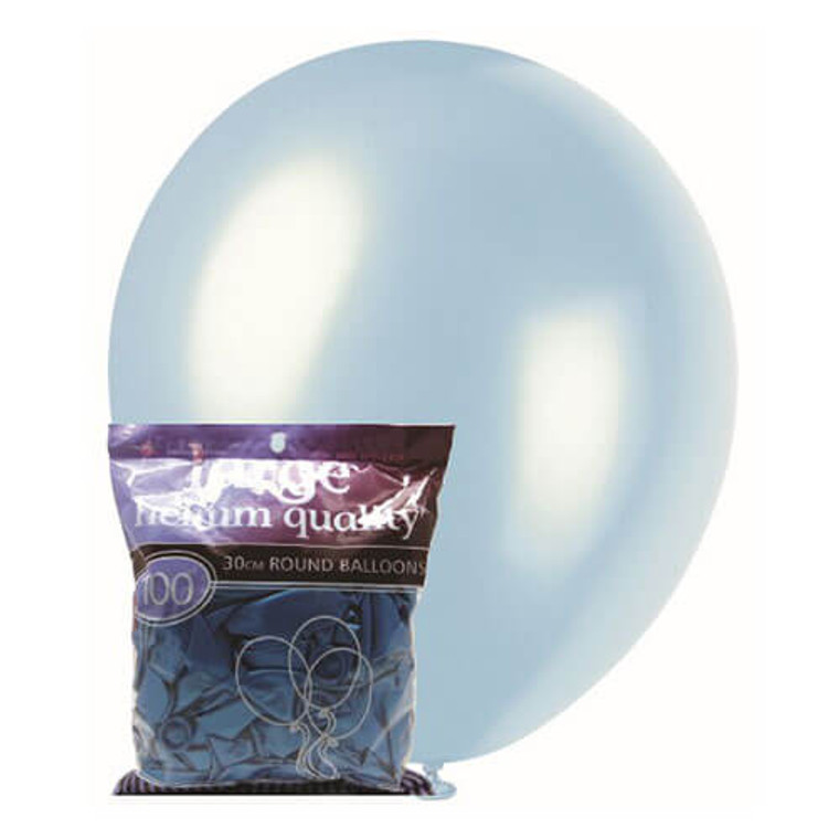 30cm Latex Balloons - Pearl Blue Electric (100 Pack)