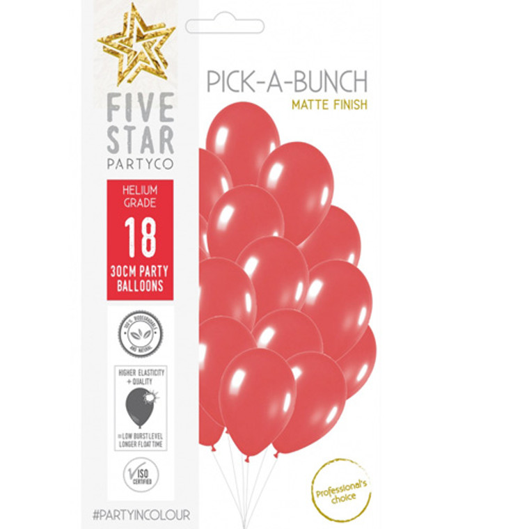 30cm Latex Balloon Matte Red 18pk