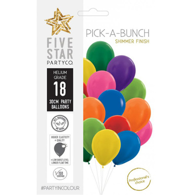 30cm Latex Balloon Shimmer Assorted 18pk