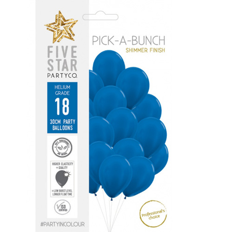 30cm Latex Balloon Shimmer Blue 18pk