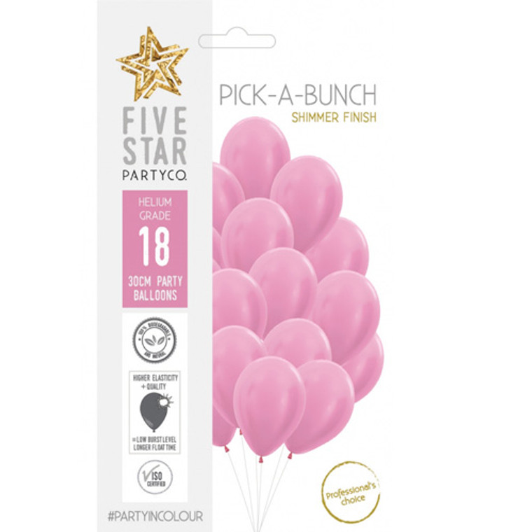 30cm Latex Balloon Shimmer Pearl Pink 18pk