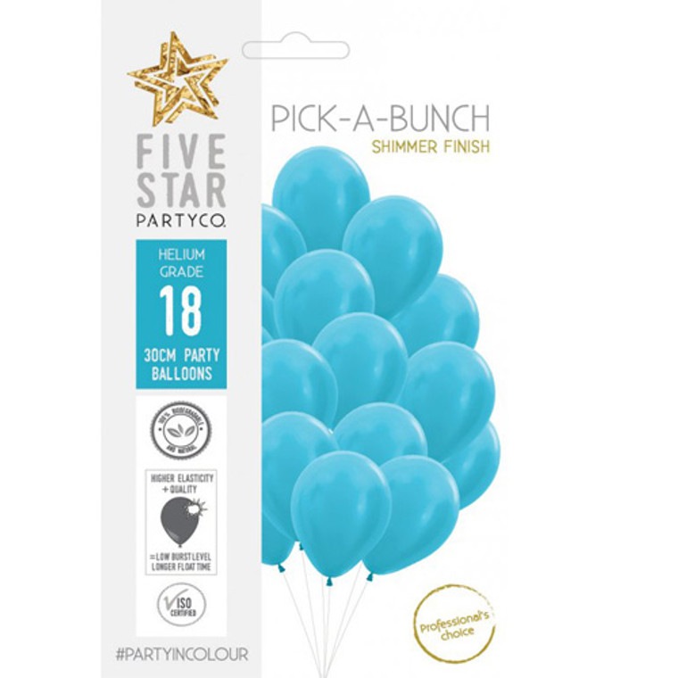 30cm Latex Balloon Shimmer Pearl Caribbean Blue 18pk