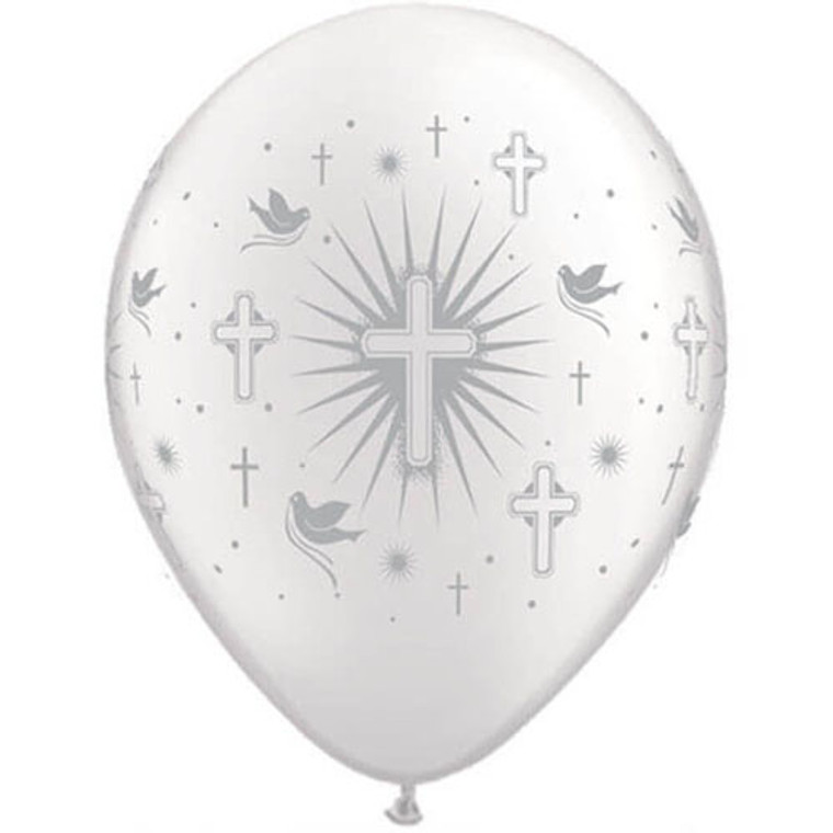 Latex Balloon 30cm - Religious Cross Silver