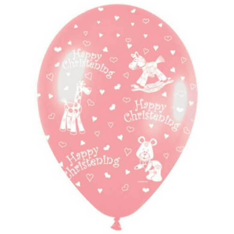 Latex Balloon 30cm - Pink Happy Christening