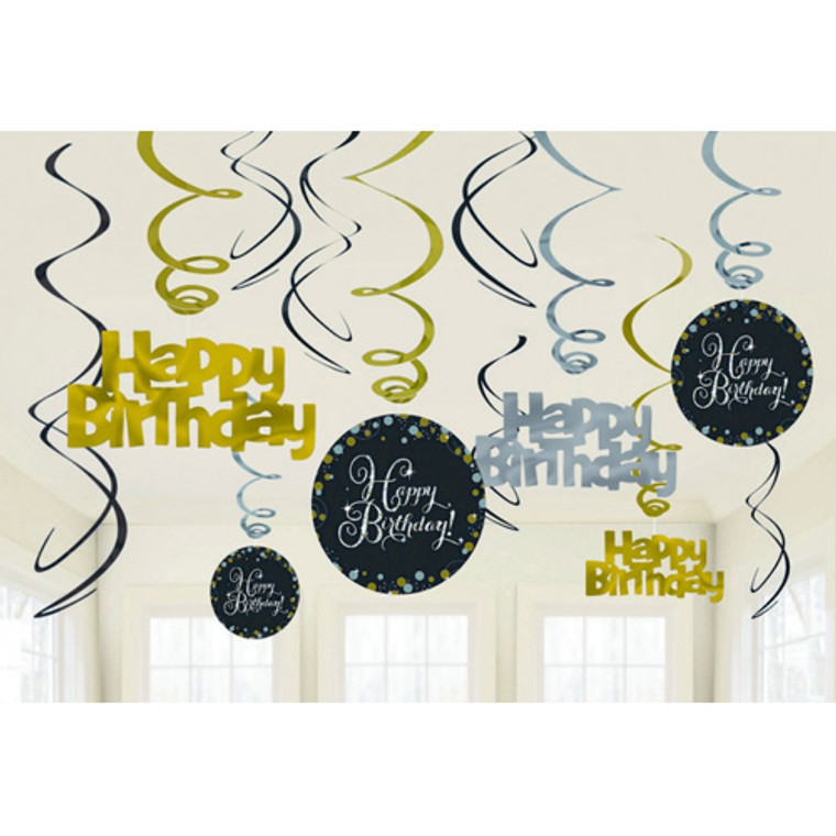 Sparkling Celebrations Happy Birthday Swirls 12pk