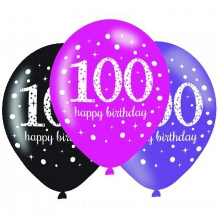 Pink Celebrations 100th Birthday Latex Balloons 6pk