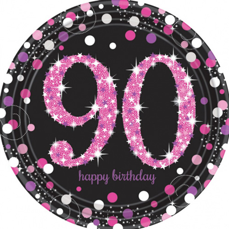 Pink Celebrations 90th Birthday Dinner Plates 8pk
