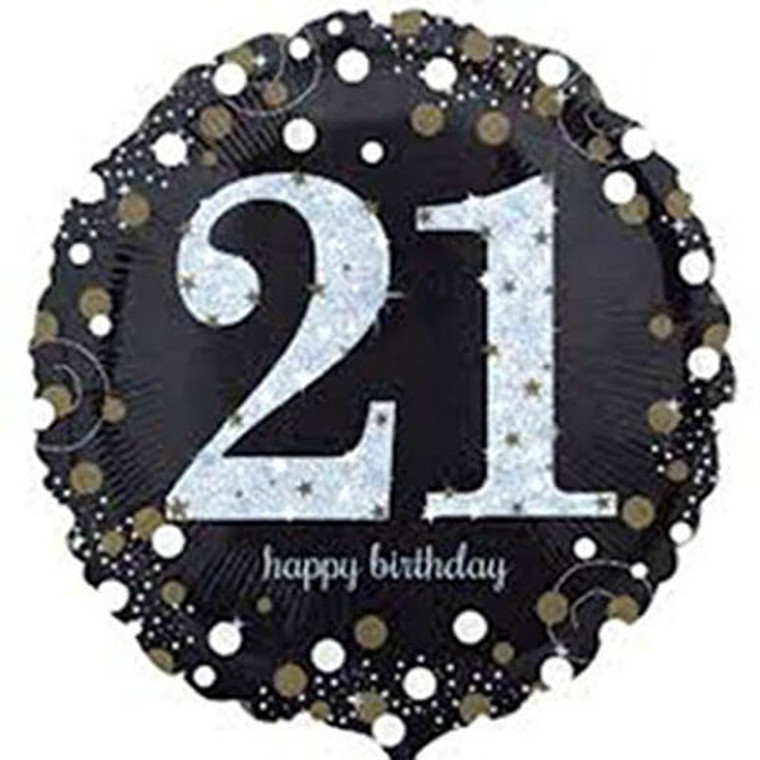 45cm Foil Balloon - 21st Birthday Holographic Silver