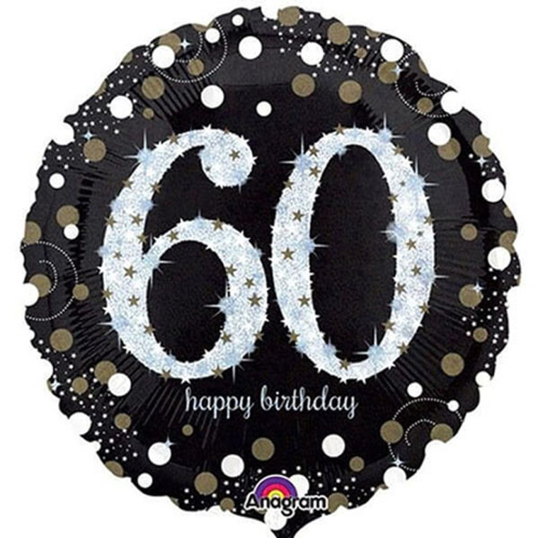 45cm Foil Balloon - 60th Birthday Holographic Silver