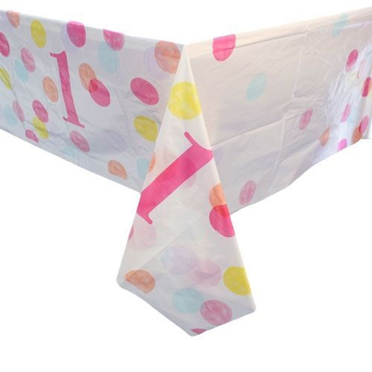 1st Birthday Pink Dots Table Cover