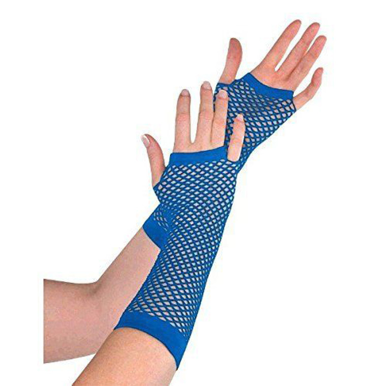 Blue Fishnet Gloves Long