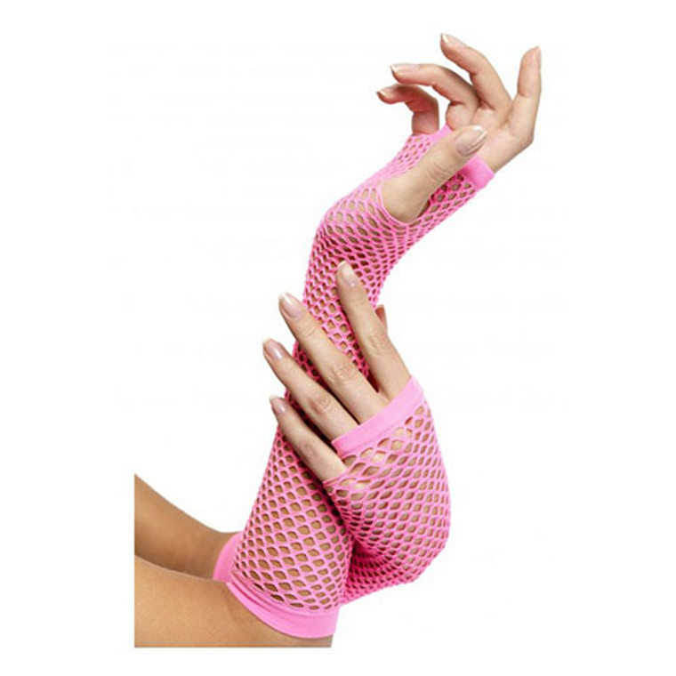 Long Fishnet Gloves - Neon Pink