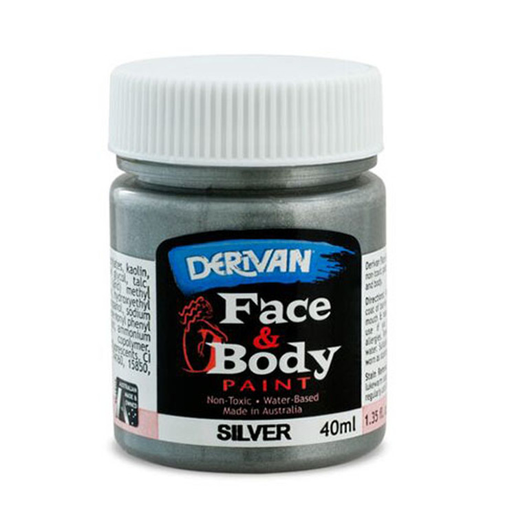 Derivan Face & Body Paint - Silver - 40ml