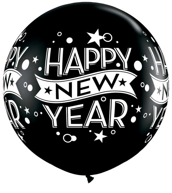 Printed 90cm Latex Balloon - New Year Confetti Black