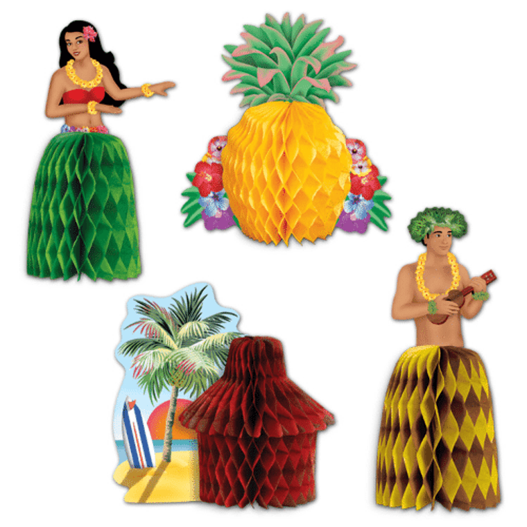 Luau Mini Honeycomb Decorations Pk 4