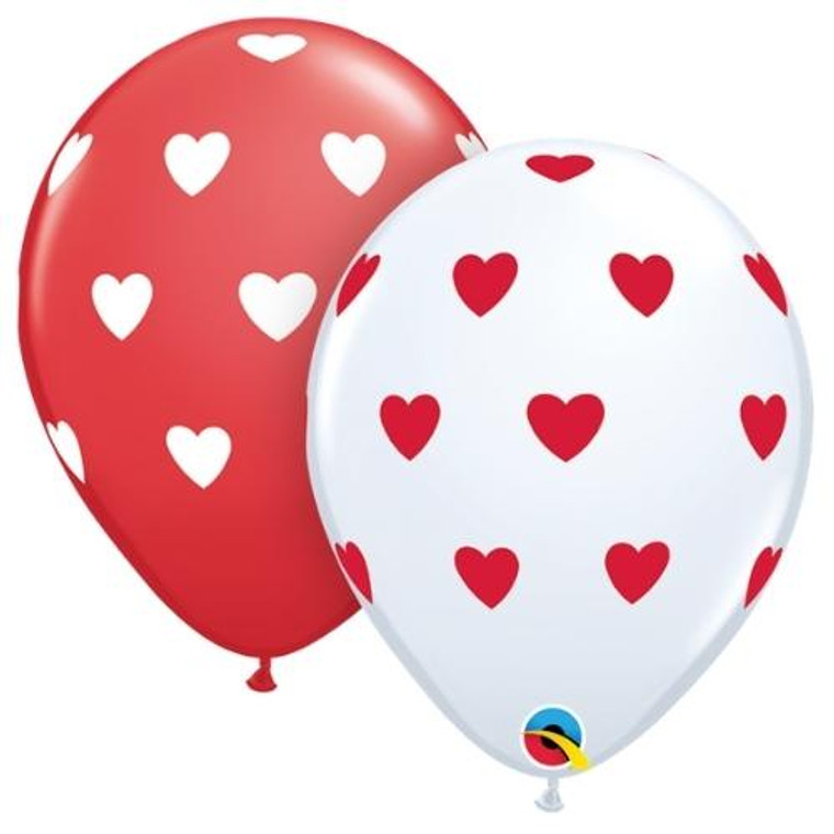 Single Latex Balloon 45cm - Big Hearts Red Asstd