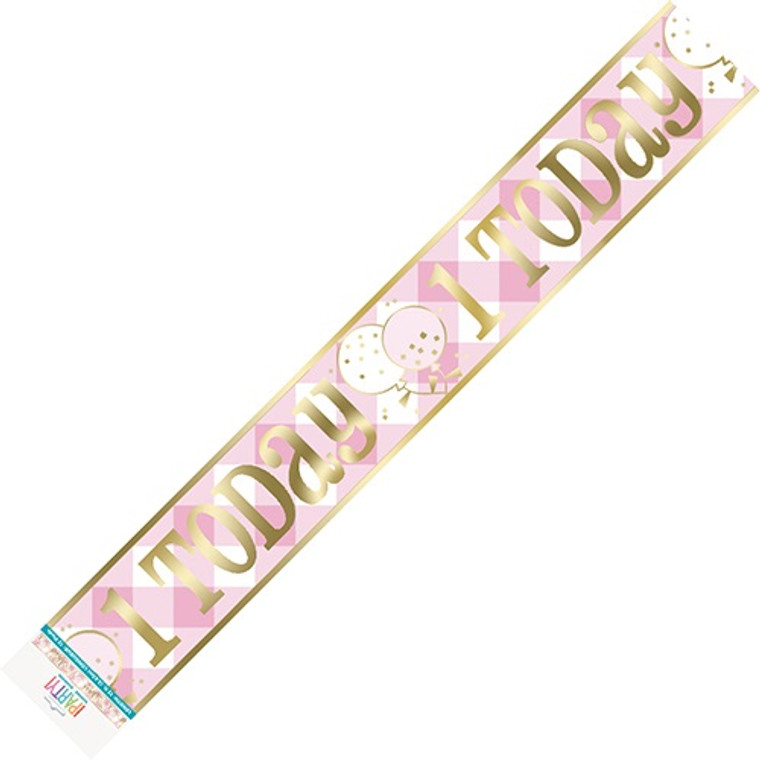 Pink Gingham 1st Birthday Foil Banner