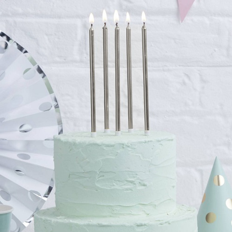 Tall Cake Candles - Silver 12pk