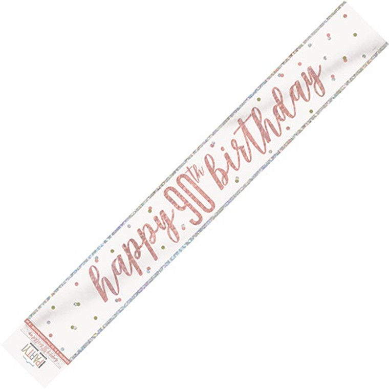 Rose Gold Glitz Foil Banner - Happy 100th Birthday Prismatic