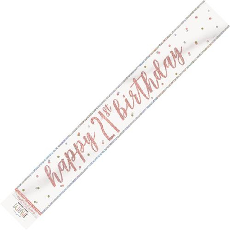 Rose Gold Glitz Foil Banner - Happy 21st Birthday Prismatic