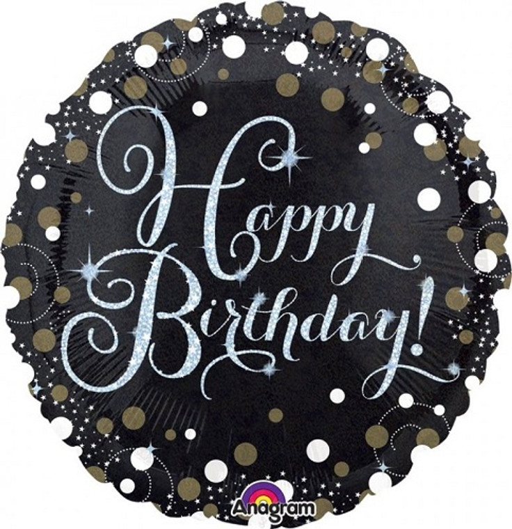 45cm Foil Balloon - Happy Birthday Holographic Silver