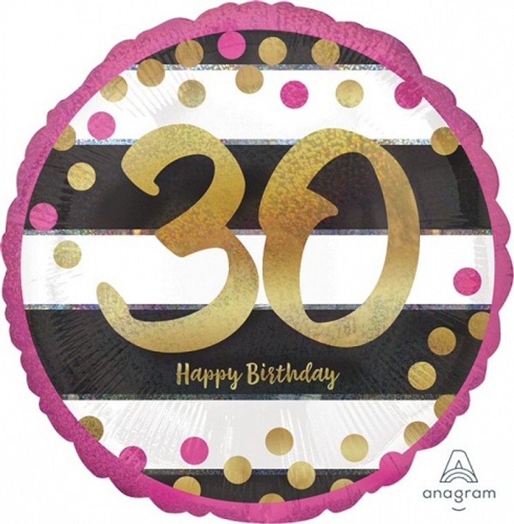 45cm Foil Balloon - 30th Pink & Gold