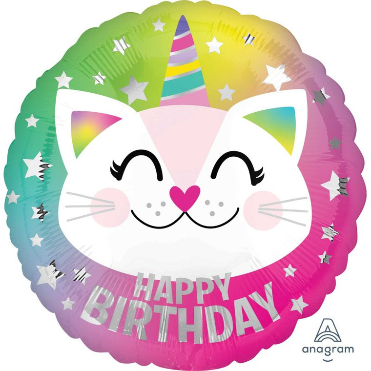 Happy Birthday Caticorn Foil Balloon - 45cm