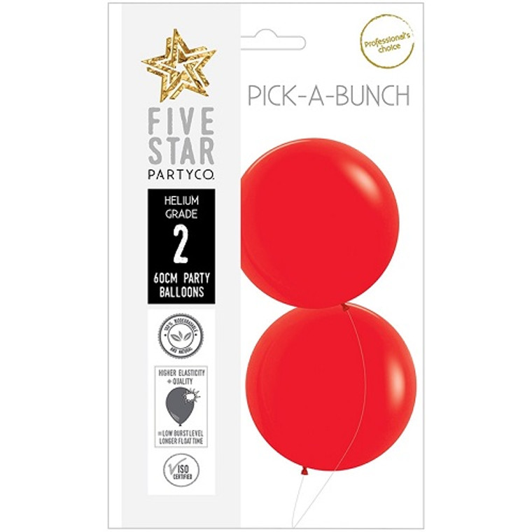 60cm Latex Balloons Matte Red 2pk