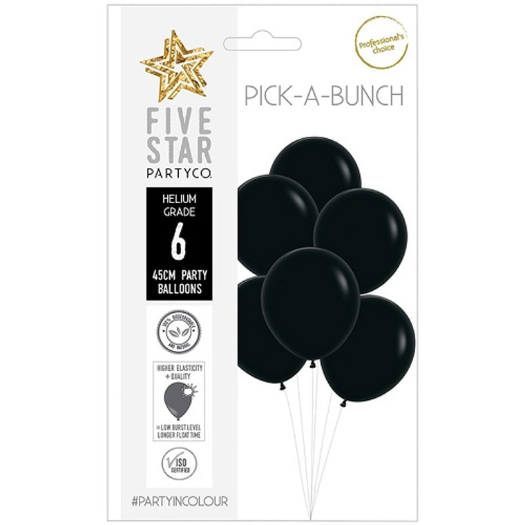 45cm Latex Balloons Matte Black 6pk