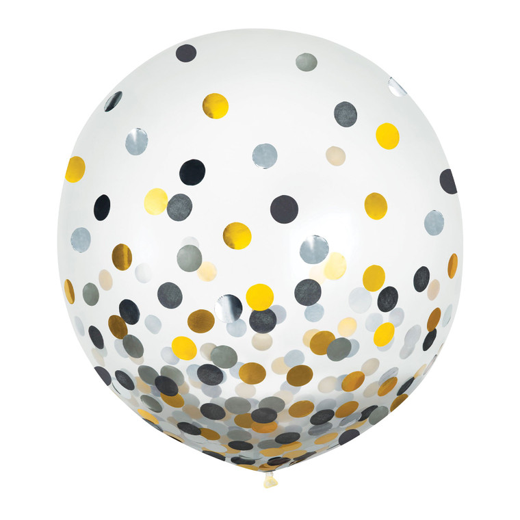 Latex Balloons 24in/60cm Confetti Black Silver Gold