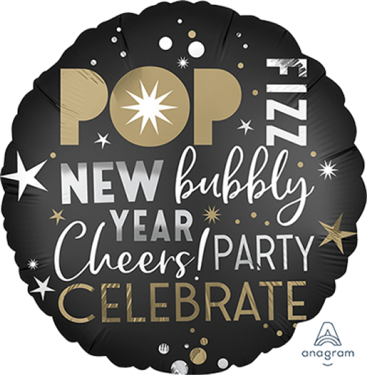 45cm Satin XL Celebrate the New Year Pop Fizz Foil Balloon