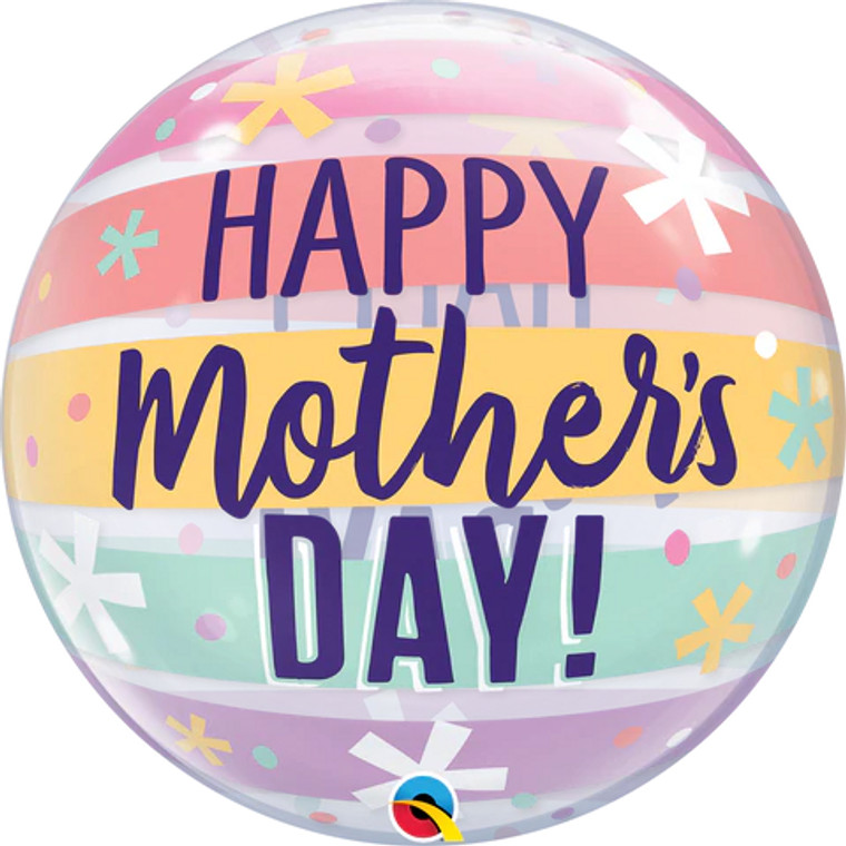 HAPPY  MOTHER'S DAY PASTEL STRIPES BUBBLE BALLOON - 56cm