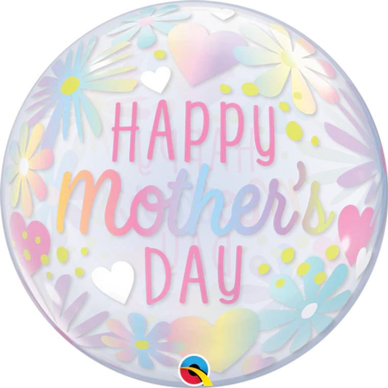 HAPPY  MOTHER'S DAY PASTEL FLORAL BUBBLE BALLOON - 56cm