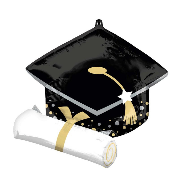 SuperShape Black Grad Cap & White Diploma P30