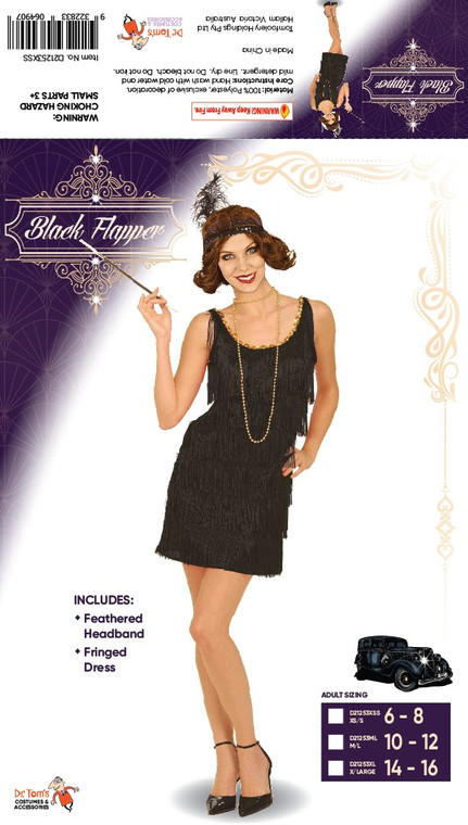 BLACK FLAPPER COSTUME- XLARGE