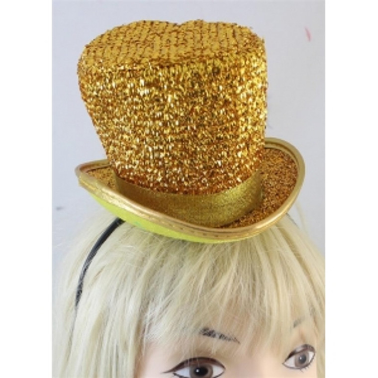 GOLD GLITTER TOP HAT W/HEADBAND