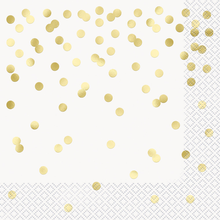 GOLD CONFETTI DOTS 16 FOIL STAMPED LUNCHEON NAPKINS 2PLY