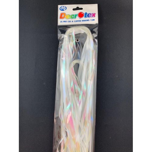 Iridescent Pre Cut & Clipped Curling Ribbon White 1.5m P25