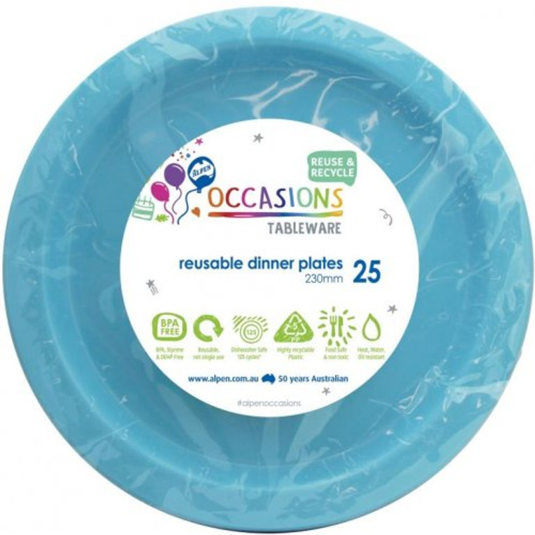 Reusable Plastic Dinner Plate Light Blue 230mm PK25