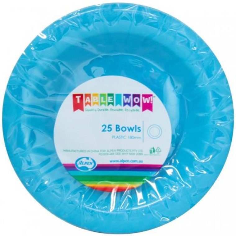 Reusable Plastic Azure Blue Bowl 180mm PK25