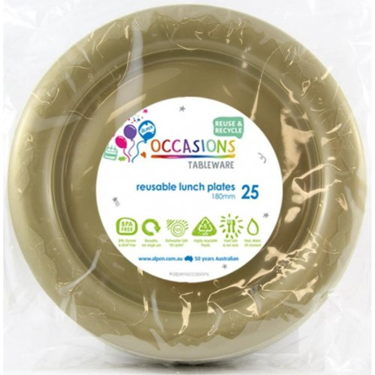 Reusable Plastic Lunch Plate Gold 180mm PK600