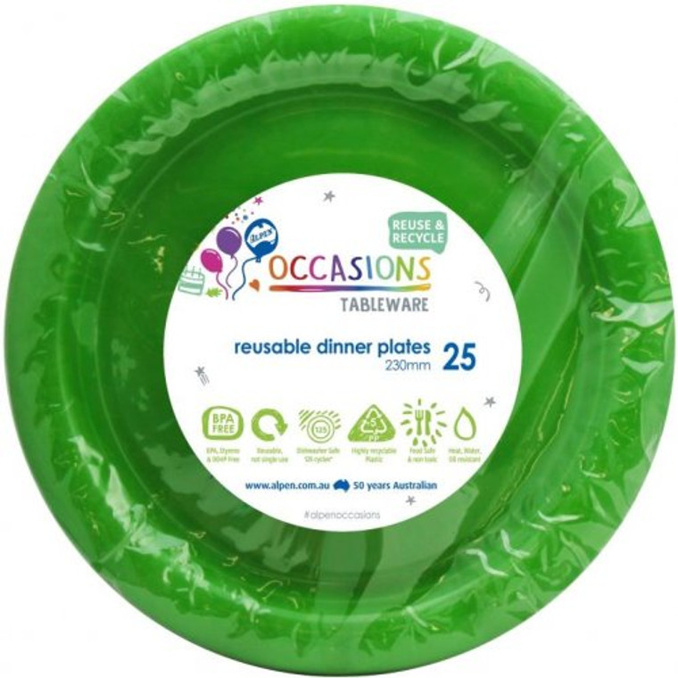 Reusable Plastic Dinner Plate Lime 230mm PK 25